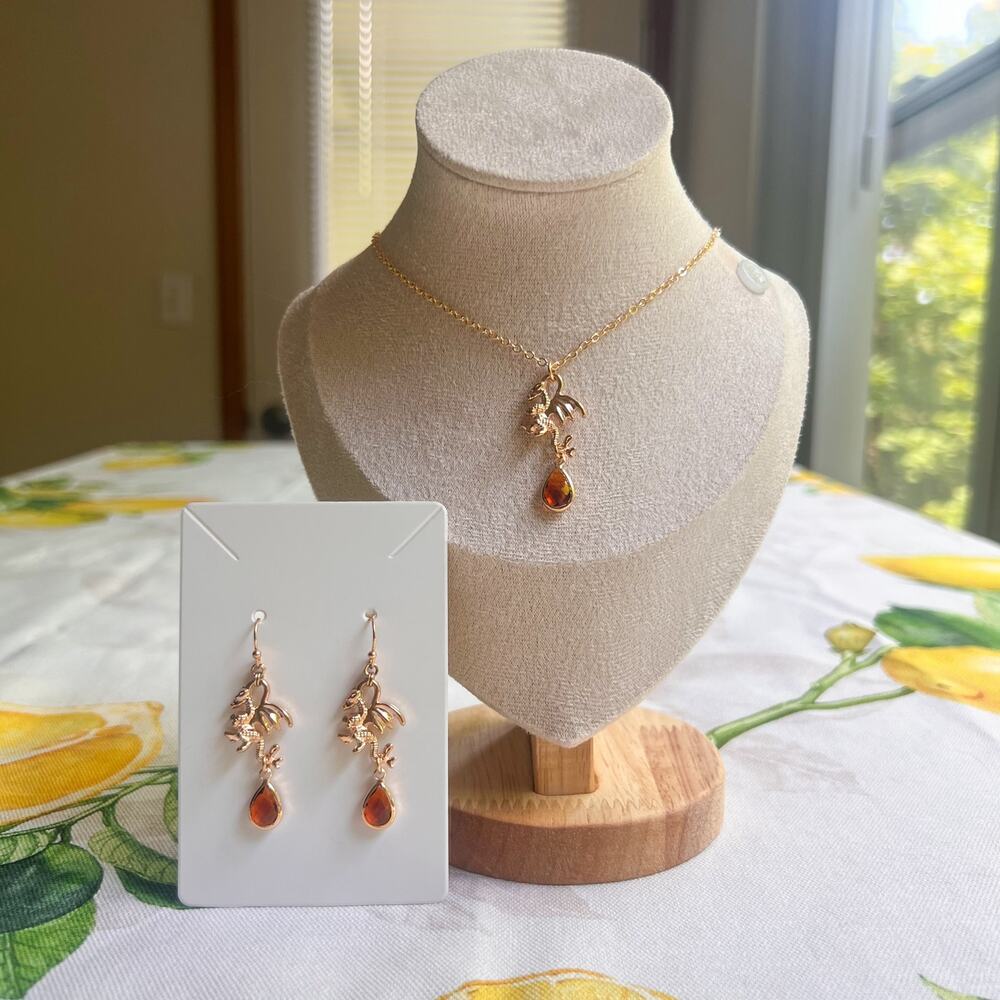 Jewelry Set Topaz Dragon Fantasy Aesthetic D&D Novelty Whimsical Fun Gift Set